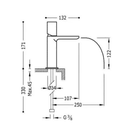 GRIFO LAVABO LOFT TRES  VOLANTE CAÑO CASCADA LIBRE | Oferta