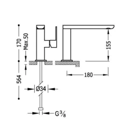 GRIFO LAVABO LOFT TRES CAÑO 35x15 | Precios y Oferta