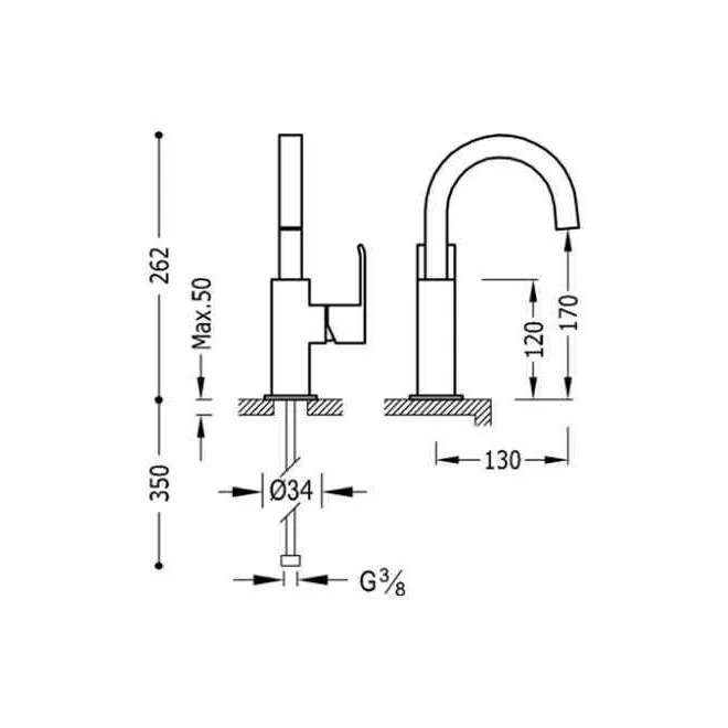 GRIFO LAVABO CUADRO TRES CAÑO 22X22 | Precios y ofertas