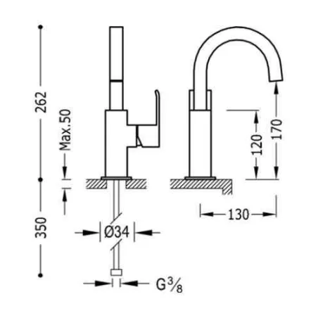 GRIFO LAVABO CUADRO TRES CAÑO 22X22 | Precios y ofertas