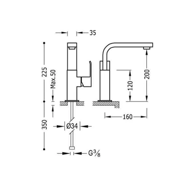 GRIFO LAVABO CUADRO TRES CAÑO 35X15 | Precios y ofertas