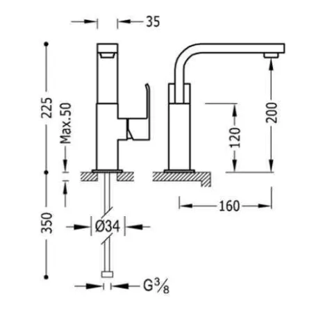 GRIFO LAVABO CUADRO TRES CAÑO 35X15 | Precios y ofertas