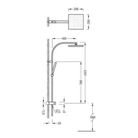 Comprar CONJUNTO DUCHA FIJA 250x250 Y MOVIL CUADRO TRES | Precios