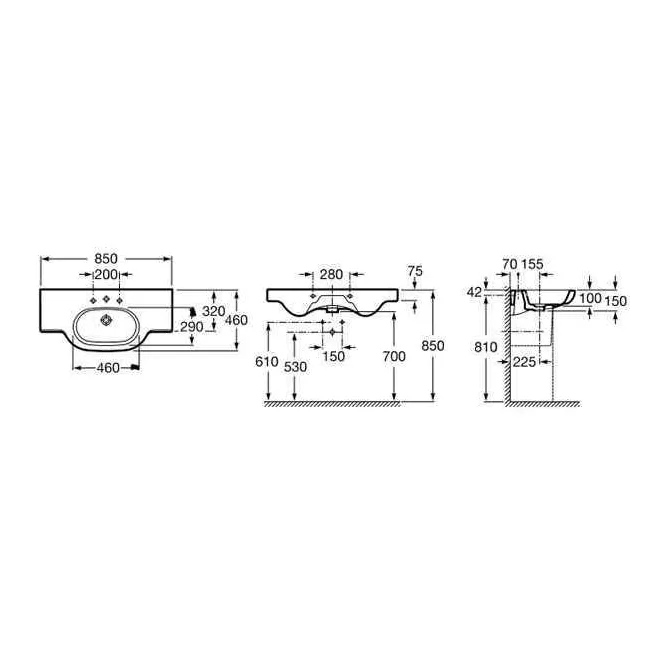 LAVABO SEMIPEDESTAL MERIDIAN 100X46