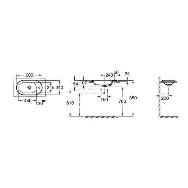 LAVABO MERIDIAN ENCIMERA 60X34