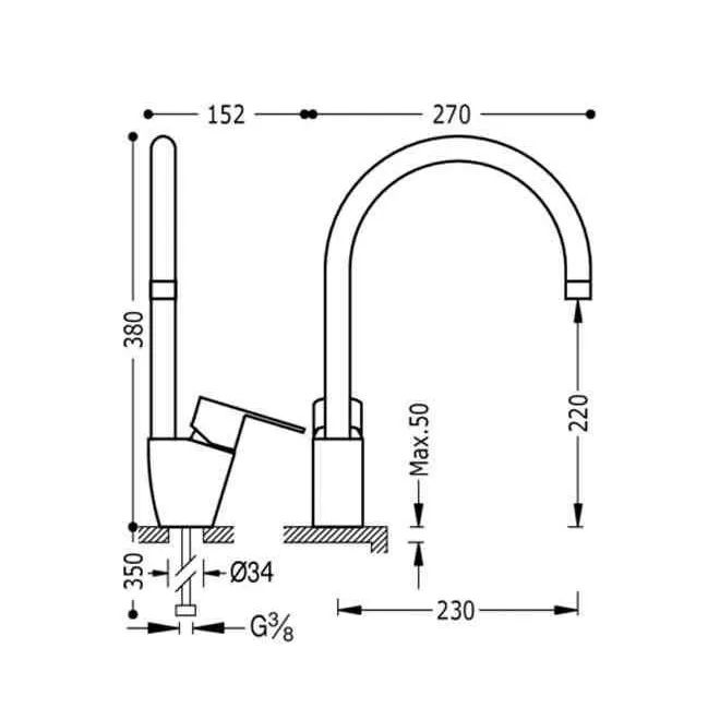 MONOMANDO FREGADERO VERTICAL BM TRES 38 CM