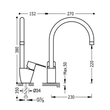 MONOMANDO FREGADERO VERTICAL BM TRES 38 CM