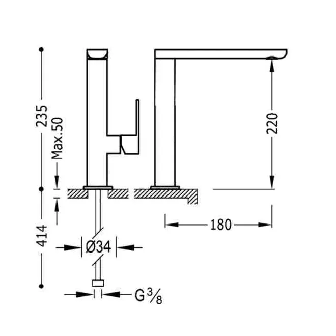 MONOMANDO LAVABO CAÑO 35X15 LOFT TRES 23 CM
