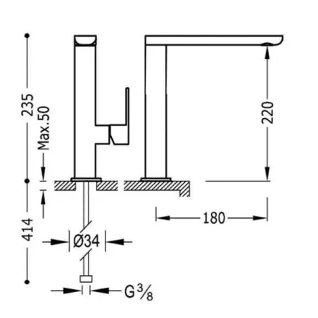 MONOMANDO LAVABO CAÑO 35X15 LOFT TRES 23 CM