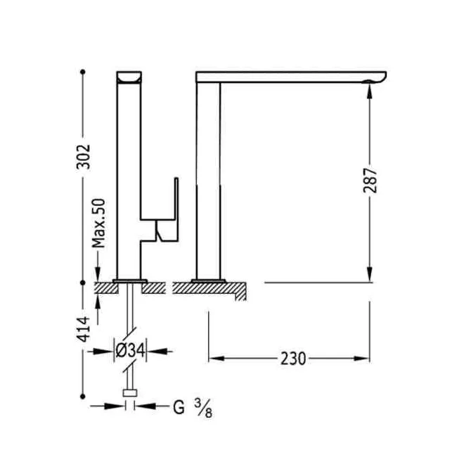 MONOMANDO LAVABO CAÑO 35X15 LOFT TRES 30 CM