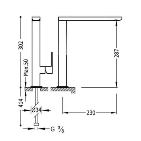 MONOMANDO LAVABO CAÑO 35X15 LOFT TRES 30 CM