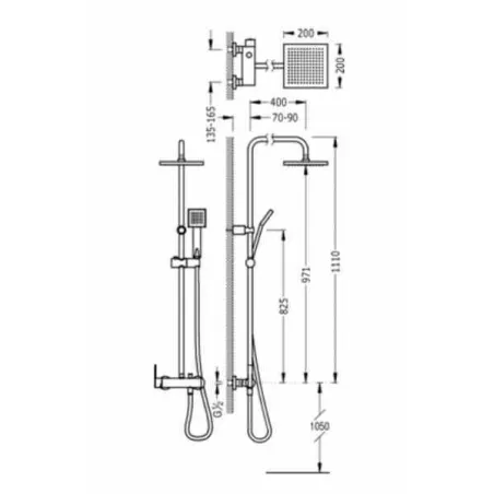 CONJUNTO DUCHA ANTICALCAREA CROMO LEX TRES 111 CM