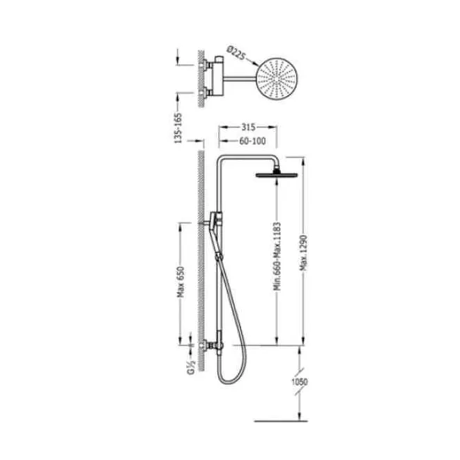CONJUNTO DUCHA ANTICALCAREA BARRA TELESCOPICA CROMO LEX TRES 129 CM