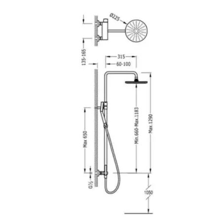 CONJUNTO DUCHA ANTICALCAREA BARRA TELESCOPICA CROMO LEX TRES 129 CM