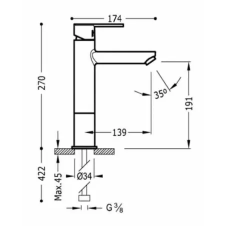 MONOMANDO LAVABO CON ALARGADERA MEDIA CROMO LEX TRES