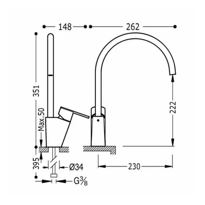 MONOMANDO FREGADERO VERTICAL LEX TRES 35 CM