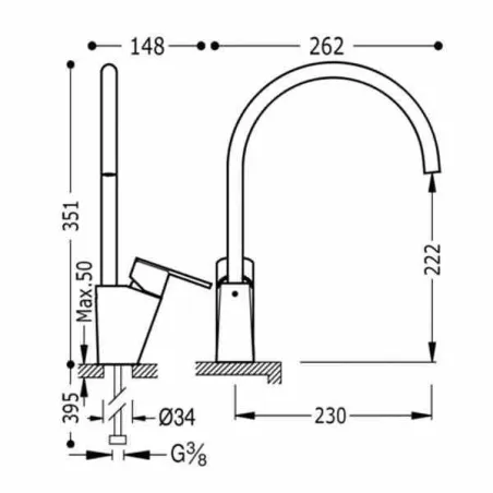 MONOMANDO FREGADERO VERTICAL LEX TRES 35 CM