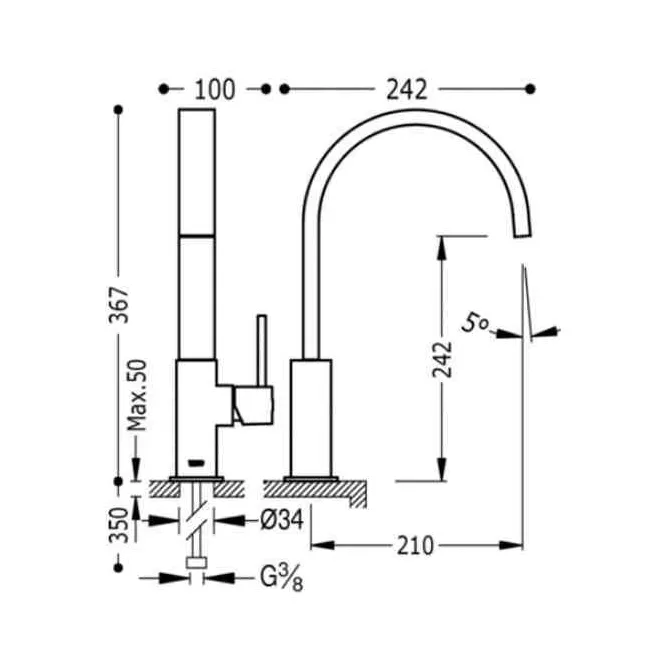 MONOMANDO FREGADERO VERTICAL CUADRO TRES 37 CM