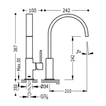 MONOMANDO FREGADERO VERTICAL CUADRO TRES 37 CM