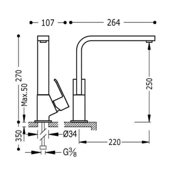 MONOMANDO FREGADERO VERTICAL CUADRO TRES 27 CM