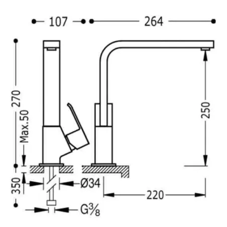 MONOMANDO FREGADERO VERTICAL CUADRO TRES 27 CM