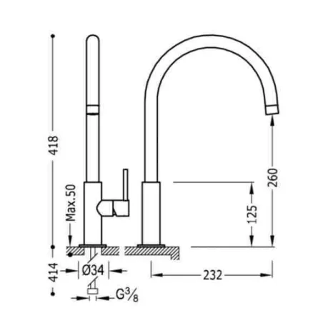 MONOMANDO FREGADERO VERTICAL ACERO MAX TRES 42 CM