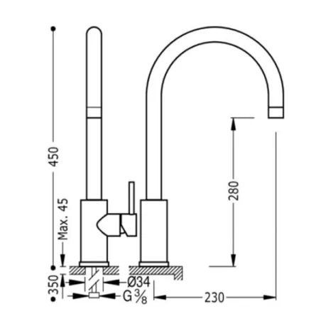MONOMANDO FREGADERO VERTICAL MAX TRES 45 CM