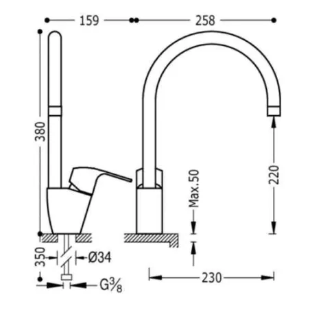 MONOMANDO FREGADERO VERTICAL K TRES 38 CM