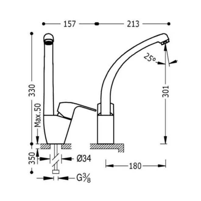 MONOMANDO FREGADERO VERTICAL K TRES 33 CM