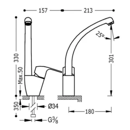 MONOMANDO FREGADERO VERTICAL K TRES 33 CM