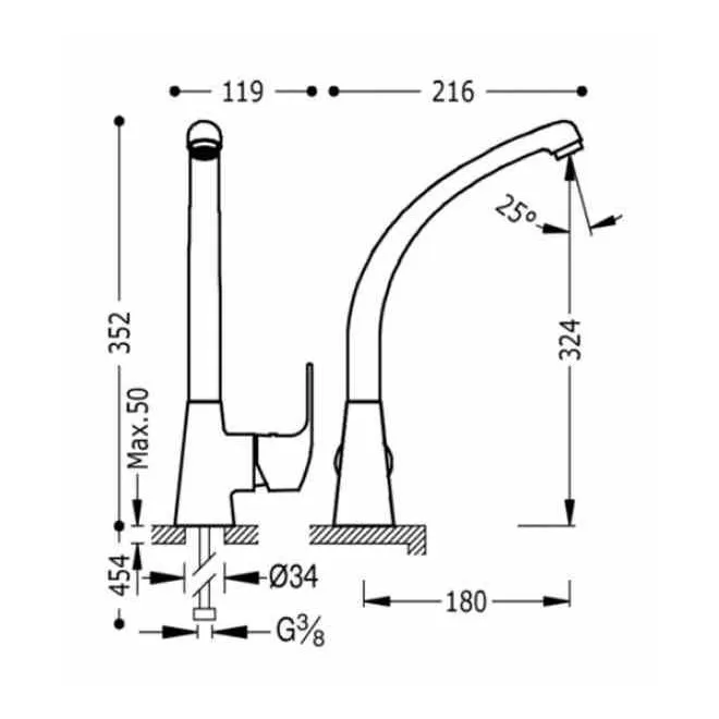MONOMANDO FREGADERO VERTICAL K TRES 35 CM