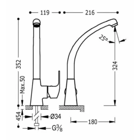 MONOMANDO FREGADERO VERTICAL K TRES 35 CM