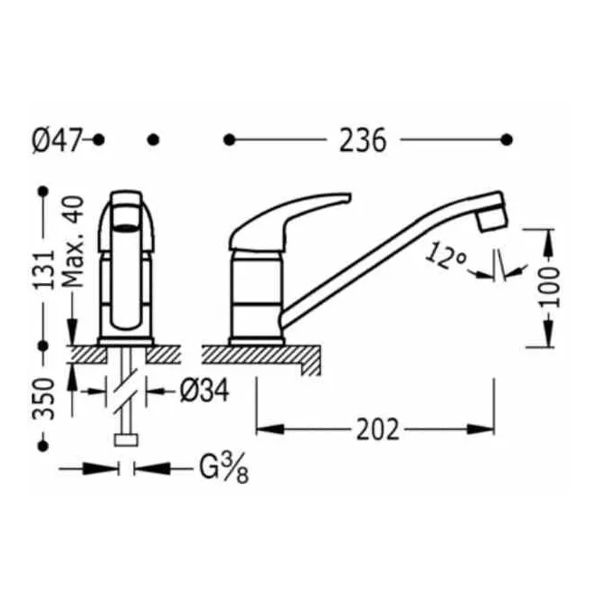 MONOMANDO FREGADERO VERTICAL BASIC TRES 13 CM