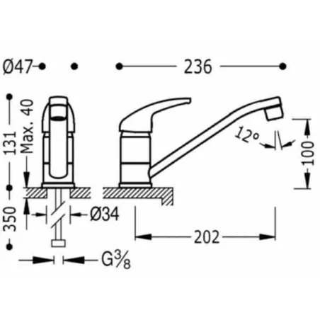 MONOMANDO FREGADERO VERTICAL BASIC TRES 13 CM