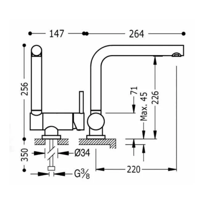 MONOMANDO FREGADERO VERTICAL ABATIBLE TRES 26 CM