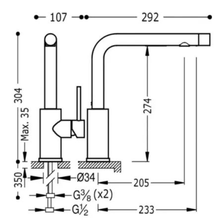 MONOMANDO FREGADERO VERTICAL DOBLE FUNCION OSMOSIS TRES 31 CM
