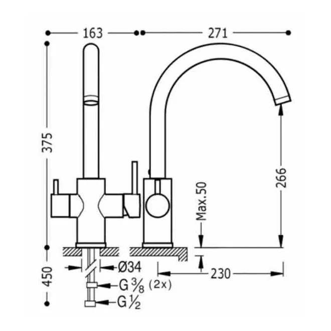 MONOMANDO FREGADERO VERTICAL DOBLE FUNCION ECOSMOSIS TRES 38 CM