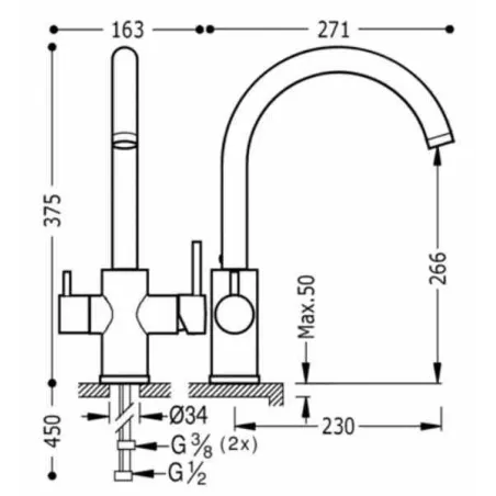 MONOMANDO FREGADERO VERTICAL DOBLE FUNCION ECOSMOSIS TRES 38 CM