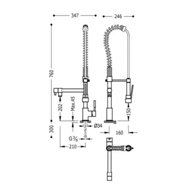 MONOMANDO FREGADERO VERTICAL TRES 76 CM