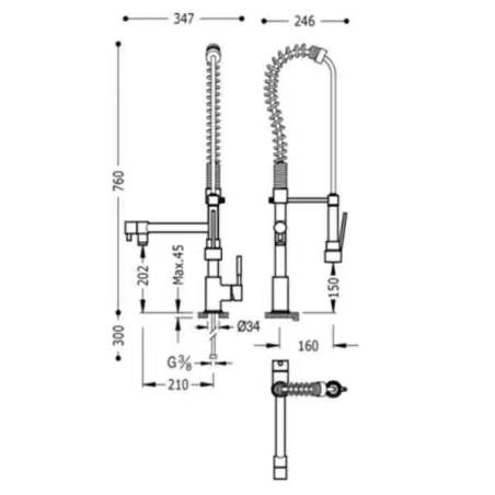 MONOMANDO FREGADERO VERTICAL TRES 76 CM