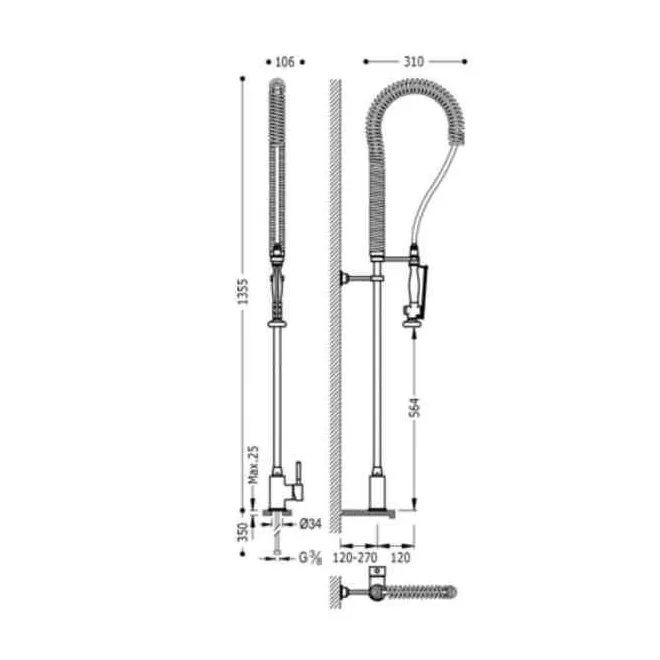 MONOMANDO FREGADERO VERTICAL TRES 136 CM