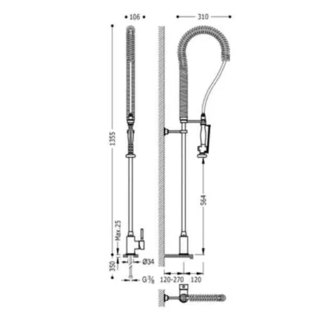 MONOMANDO FREGADERO VERTICAL TRES 136 CM