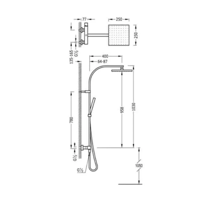 CONJUNTO DUCHA MONOMANDO ANTICALCAREA CUADRO TRES 103 CM