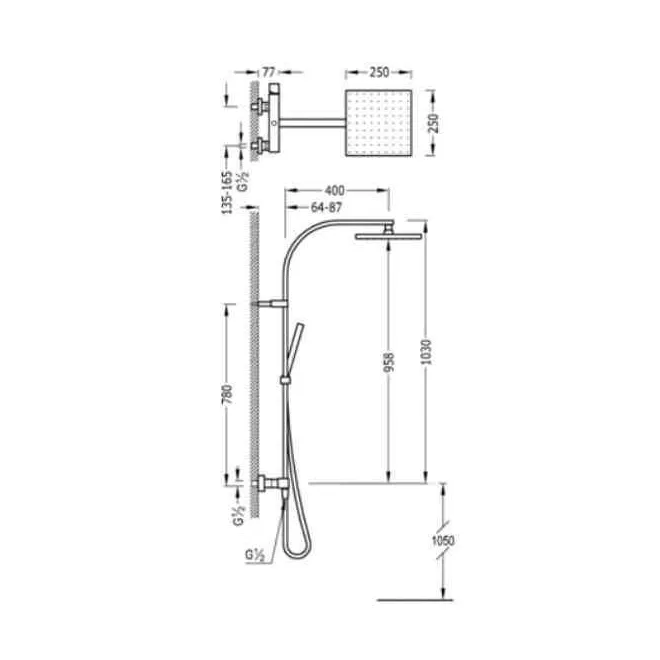 CONJUNTO DUCHA MONOMANDO ANTICALCAREA CUADRO TRES 129 CM