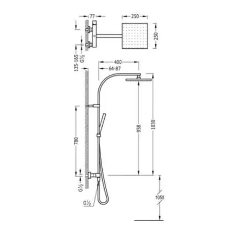 CONJUNTO DUCHA MONOMANDO ANTICALCAREA CUADRO TRES 129 CM
