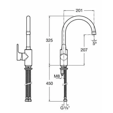MONOMANDO PARA COCINA CAÑO ALTO L20