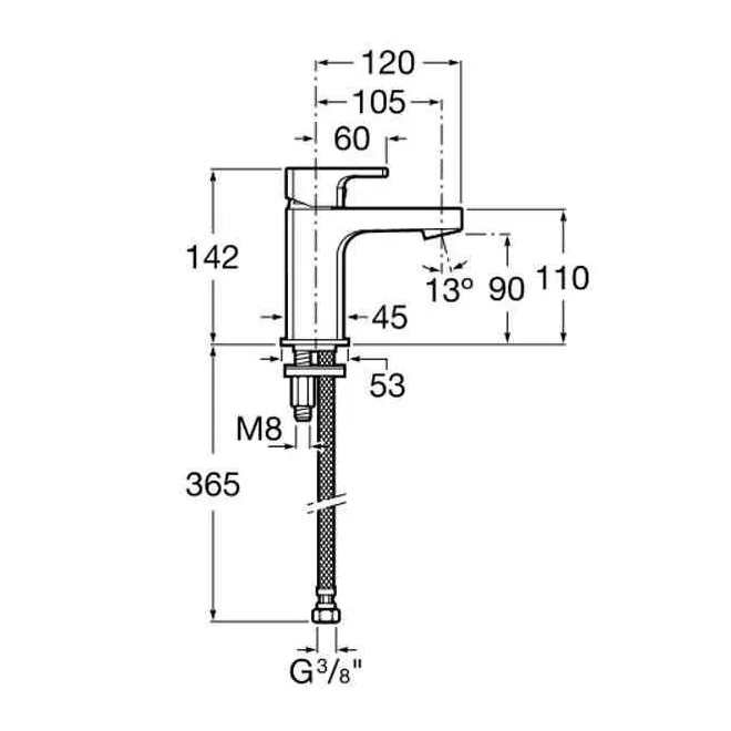 MONOMANDO PARA LAVABO CUERPO LISO L90