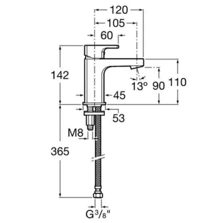 MONOMANDO PARA LAVABO CUERPO LISO L90