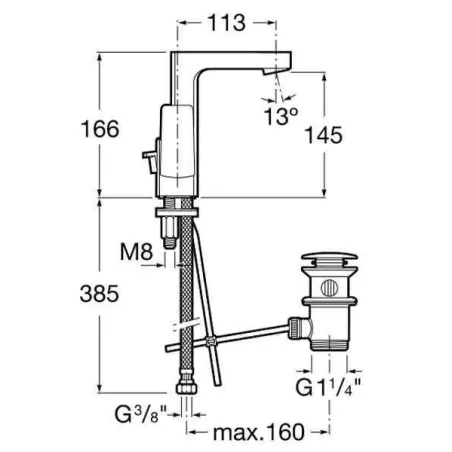 MONOMANDO PARA LAVABO CON MANETA LATERAL L90