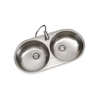 FREGADERO COCINA CIRCULAR ENCASTRE ACERO INOX 2 SENOS